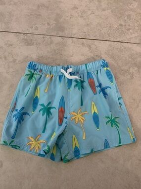 Light Blue Palm & Surf Kids Swim Shorts with Drawstring